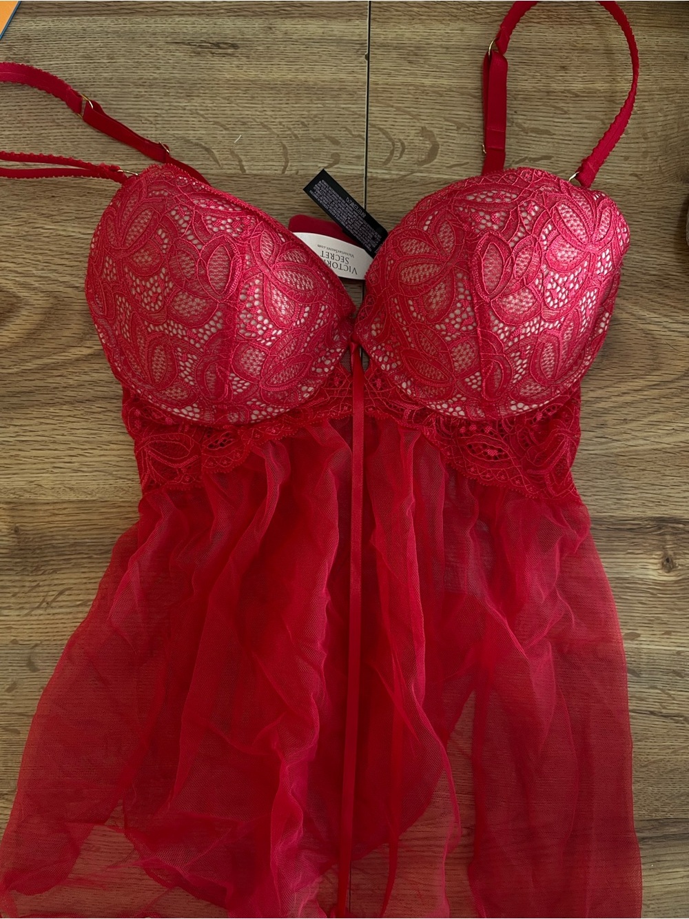 Victoria's Secret Red Lace & Mesh Babydoll Chemise